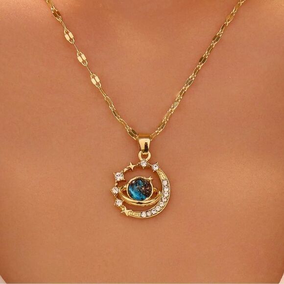 MISSLOOK Gold and Blue Celestial moon, and stars necklace - Picture 2 of 8